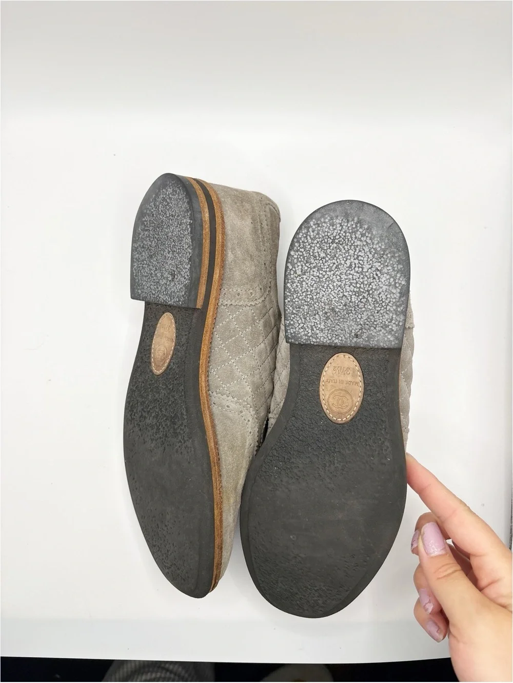 Chanel Authentic Gray Suede CC Brogue Loafers